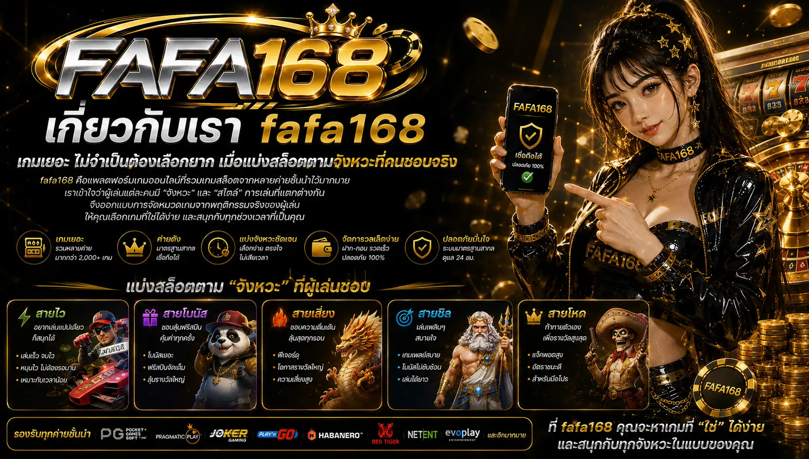 เกี่ยวกับเรา fafa168 เกมเยอะไม่จำเป็นต้องเลือกยาก เมื่อแบ่งสล็อตตามจังหวะที่คนชอบจริง